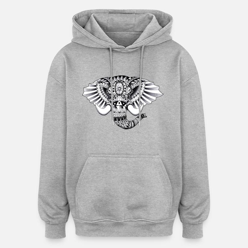 Aufwändige Elephant Drawing - Oversized Unisex Hoodie - Grau meliert