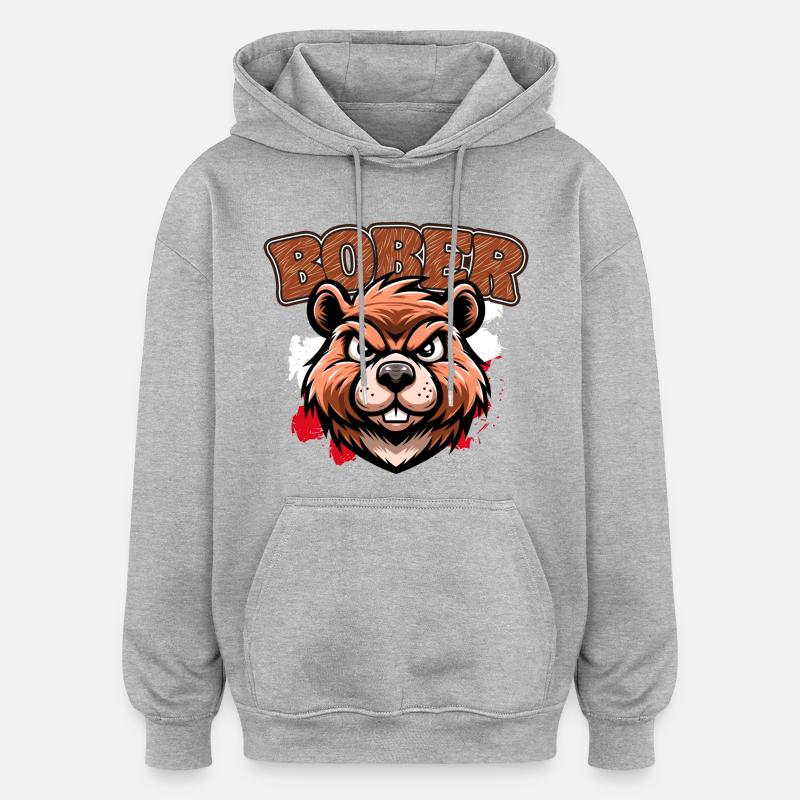 Bober | Design tendance polonais - Sweat à capuche oversize unisexe - gris chiné