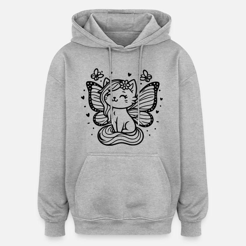 Chat ailé (noir) - Sweat à capuche oversize unisexe - gris chiné