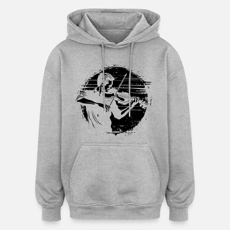 Dessin de violoniste - Sweat à capuche oversize unisexe - gris chiné