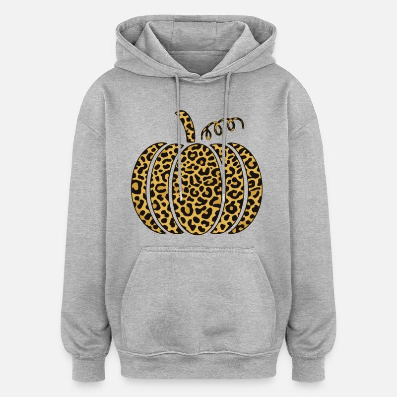 Illustration de citrouille à imprimé léopard - Sweat à capuche oversize unisexe - gris chiné