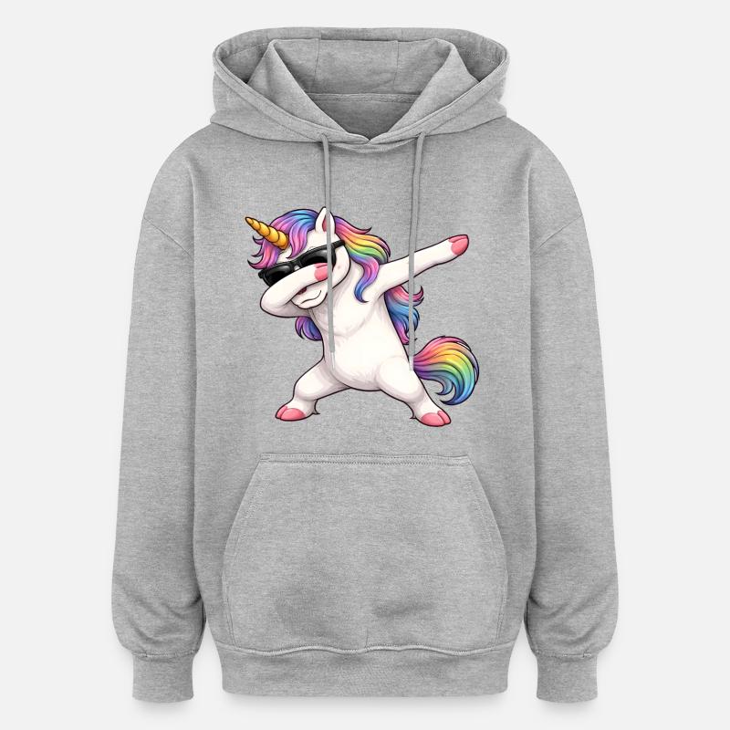 Dabbing Licorne - Sweat à capuche oversize unisexe - gris chiné