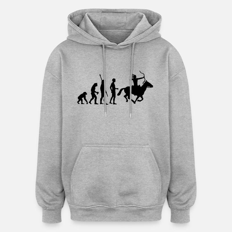 evolution_indianer - Oversized Unisex Hoodie - Grau meliert