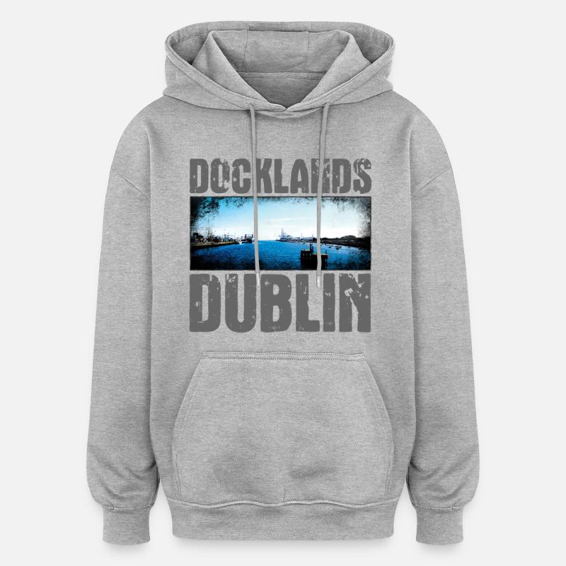 Docklands Dublin Vue sur l’eau - Sweat à capuche oversize unisexe - gris chiné