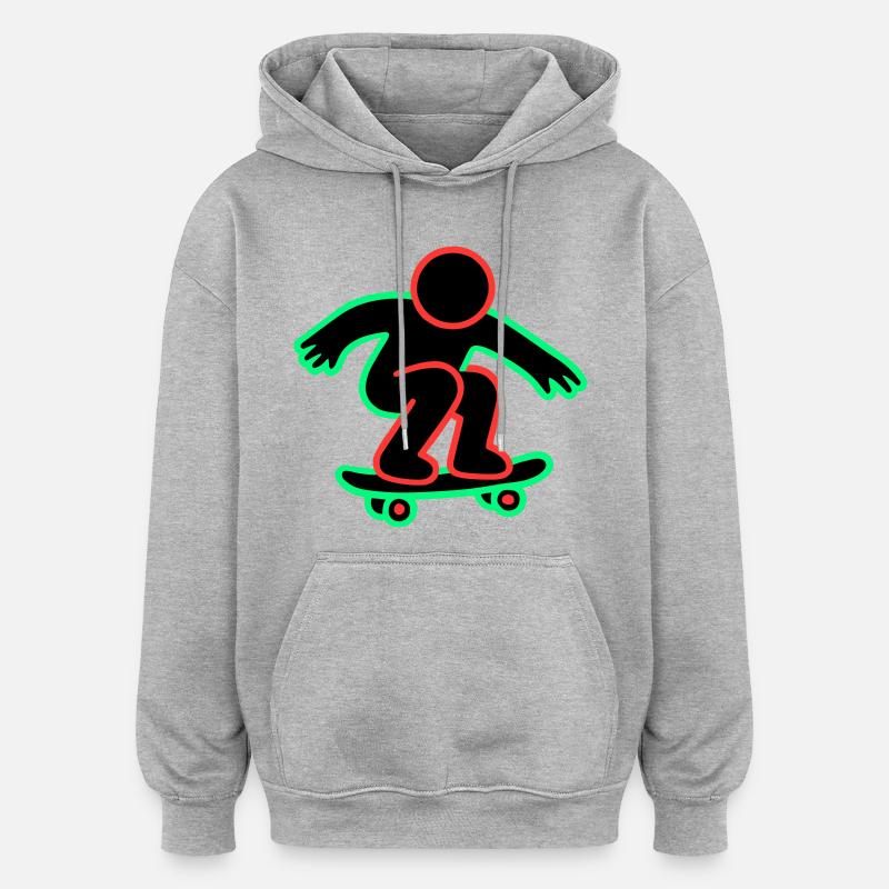 Dessin au trait de skateboarder néon - Sweat à capuche oversize unisexe - gris chiné
