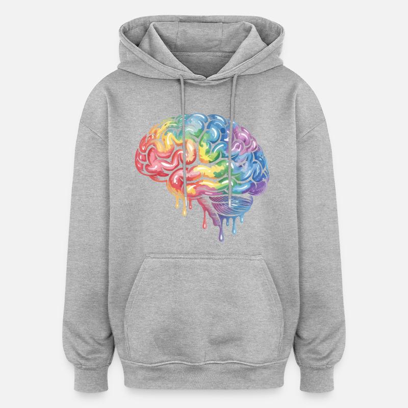 Rainbow Brain Gradient Print Design - Oversized Unisex Hoodie - heather grey