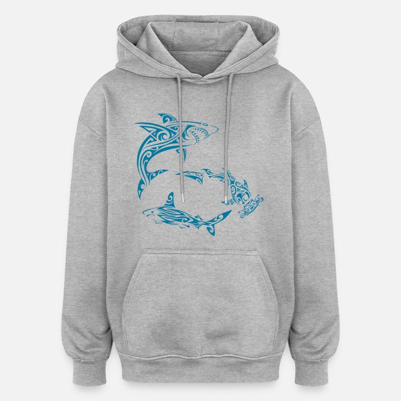Requins polynésiens - Sweat à capuche oversize unisexe - gris chiné
