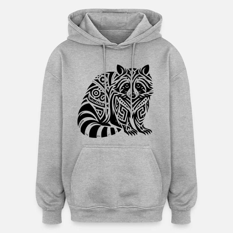 Raton laveur tribal - Sweat à capuche oversize unisexe - gris chiné