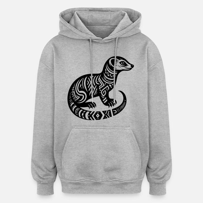 Mangouste tribale - Sweat à capuche oversize unisexe - gris chiné