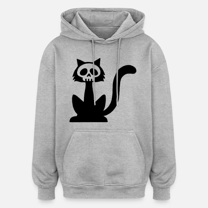 Crâne de chat noir - Sweat à capuche oversize unisexe - gris chiné