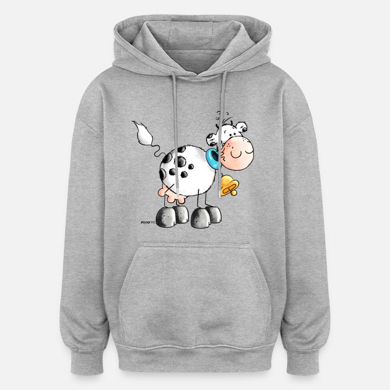 "Erna" - Cow - Vache - Vaches - Sweat à capuche oversize unisexe - gris chiné