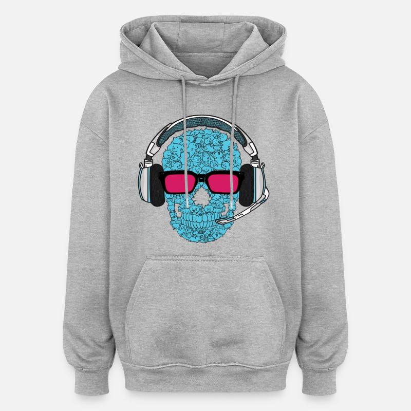 Crâne de musique - Sweat à capuche oversize unisexe - gris chiné