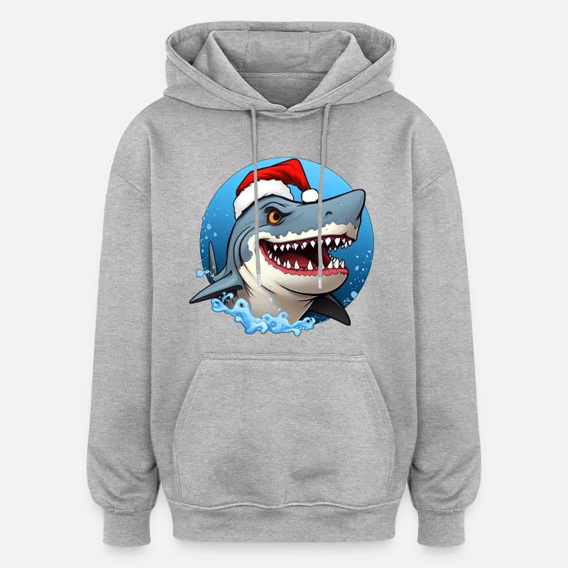 Requin Père Noël - Sweat à capuche oversize unisexe - gris chiné