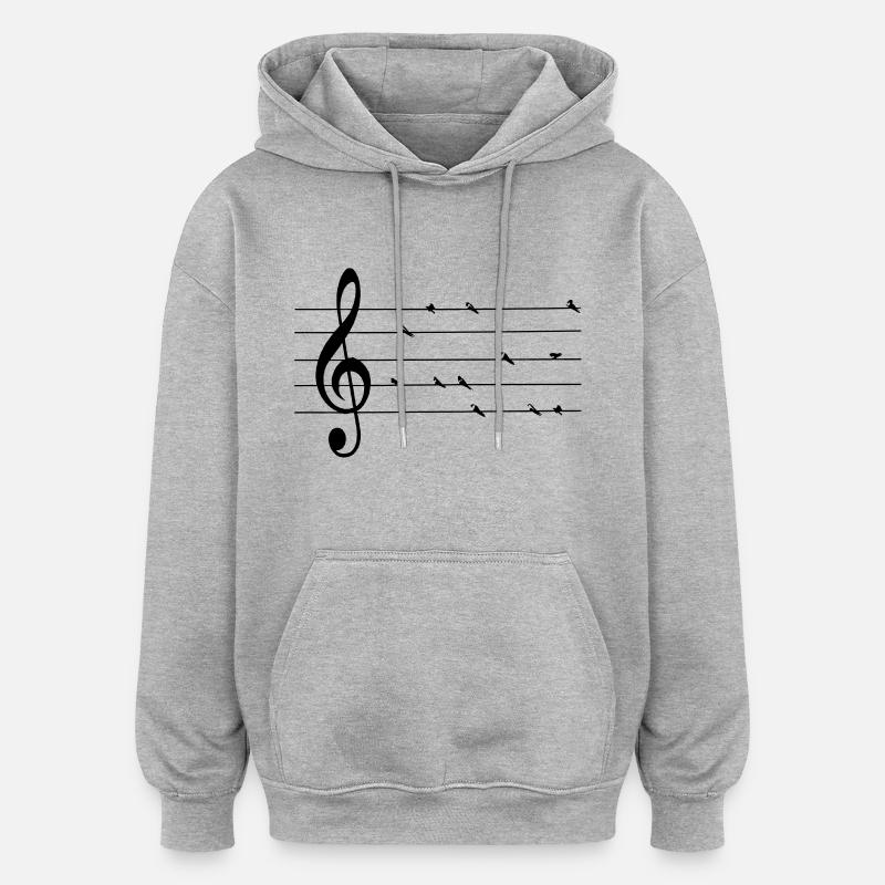 hirondelles musicales - Sweat à capuche oversize unisexe - gris chiné