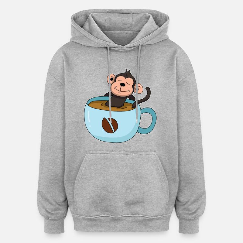 Kaffee-Äffchen - Oversized Unisex Hoodie - Grau meliert