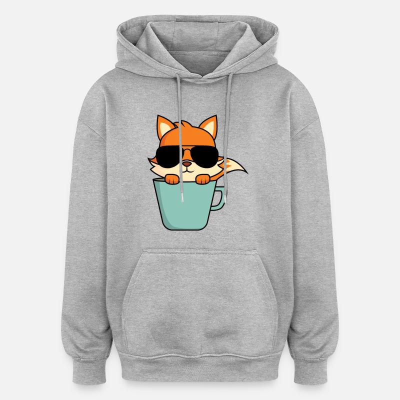 Cool fox in coffee cup - Oversized Unisex Hoodie - heather grey