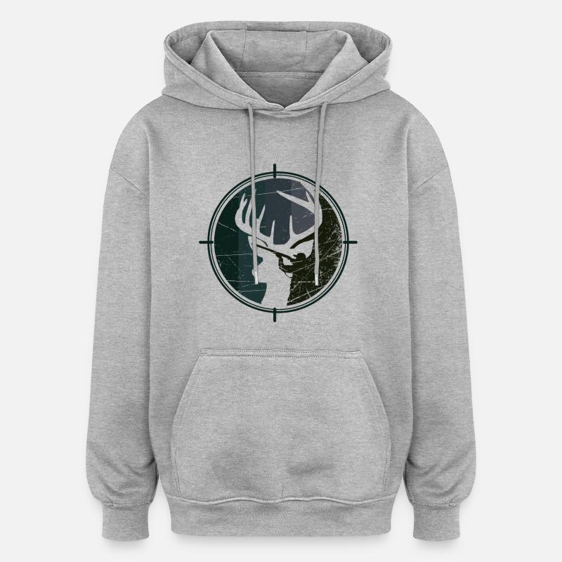 Chasseur - Chasse - Cerf - Sweat à capuche oversize unisexe - gris chiné