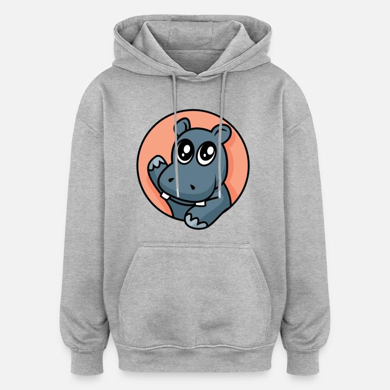 Fröhliches Nilpferd - Oversized Unisex Hoodie - Grau meliert