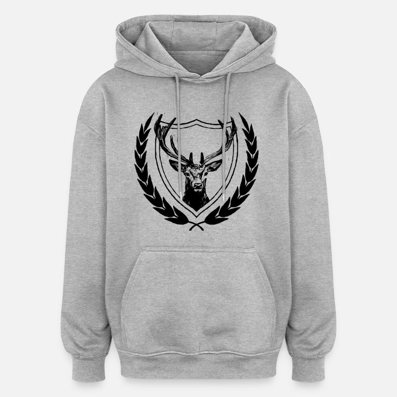 Cerf - Sweat à capuche oversize unisexe - gris chiné