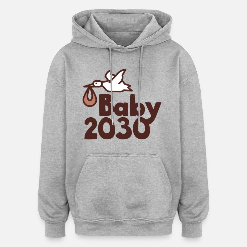 Bébé cigogne 2030 - Sweat à capuche oversize unisexe - gris chiné