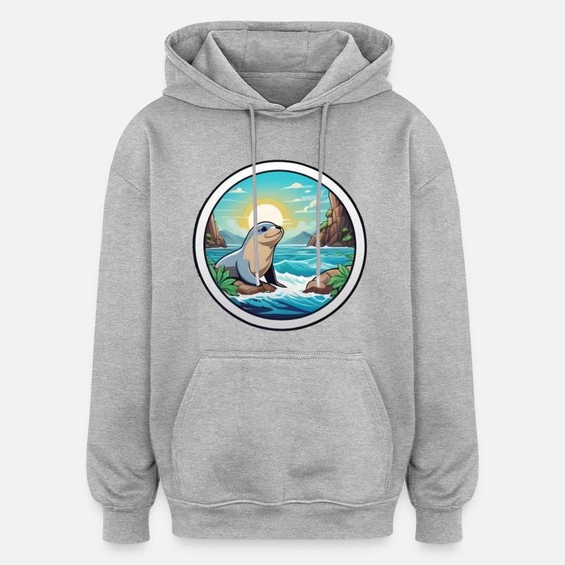 Petit phoque sur la côte - Sweat à capuche oversize unisexe - gris chiné