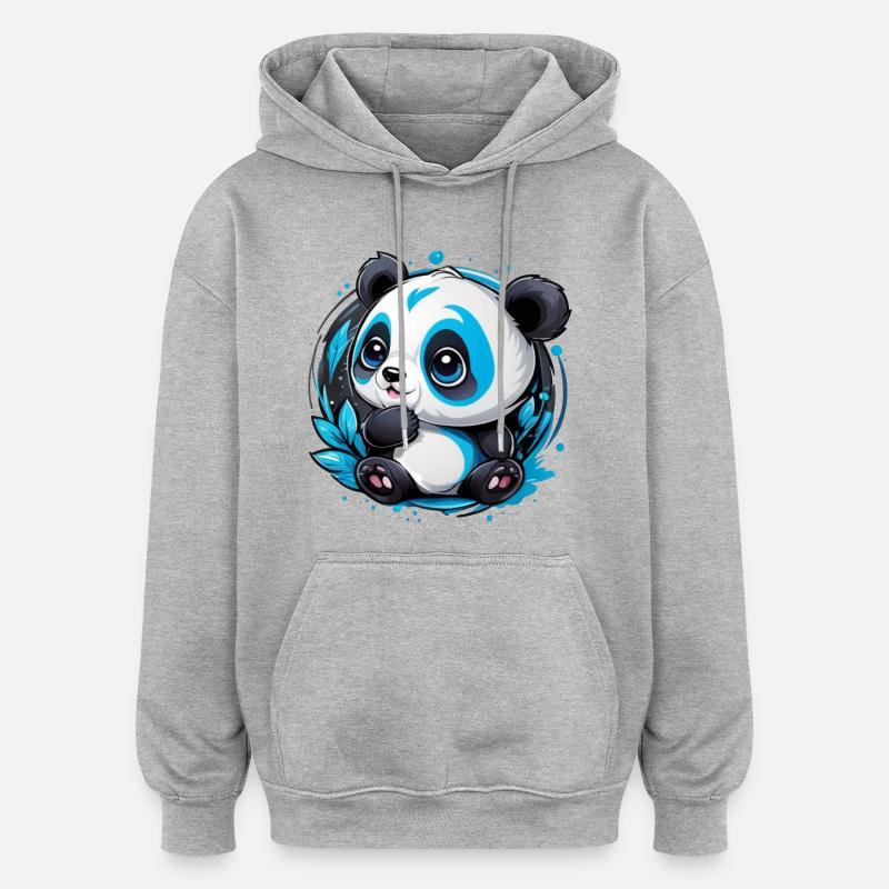 Panda Bär klein und süß - Oversized Unisex Hoodie - Grau meliert