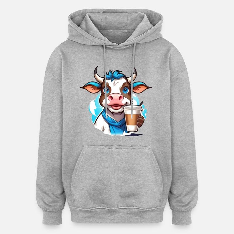 Vache à café - Sweat à capuche oversize unisexe - gris chiné