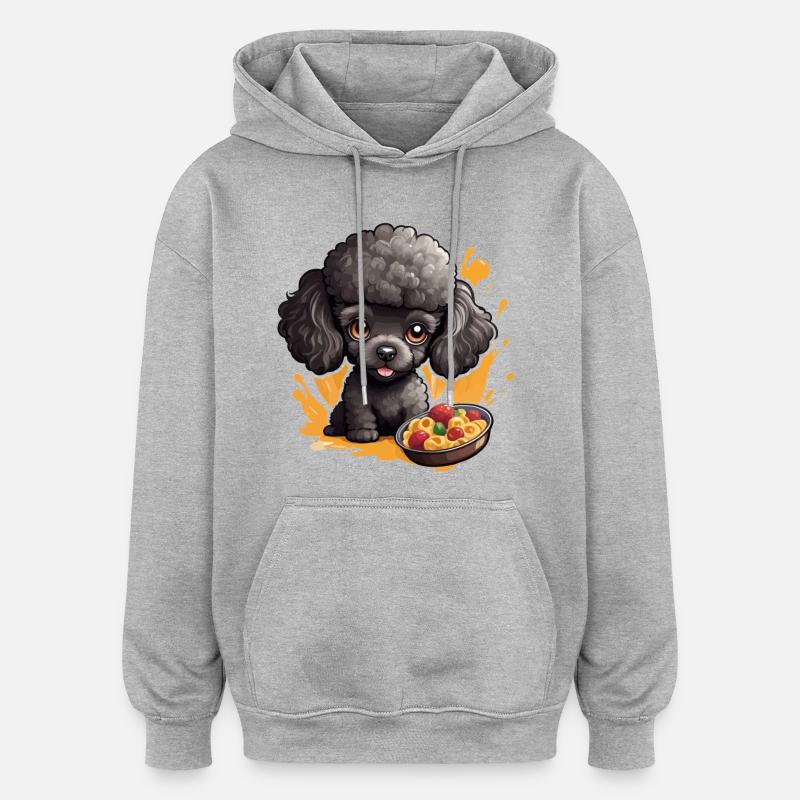 Schwarzer Pudel mit lecker Essen - Oversized Unisex Hoodie - Grau meliert