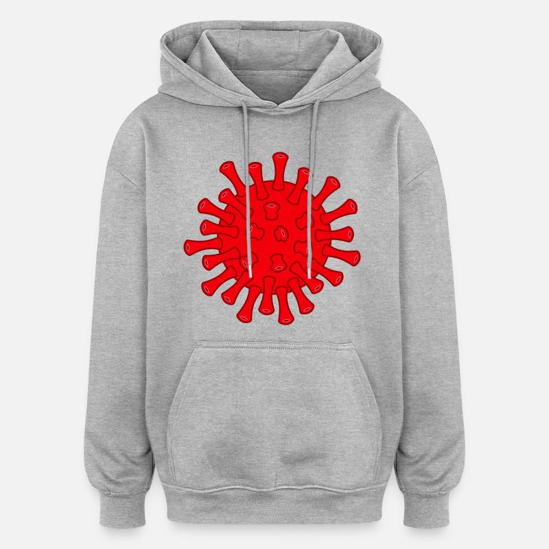 Illustration de la molécule rouge Covid - Sweat à capuche oversize unisexe - gris chiné