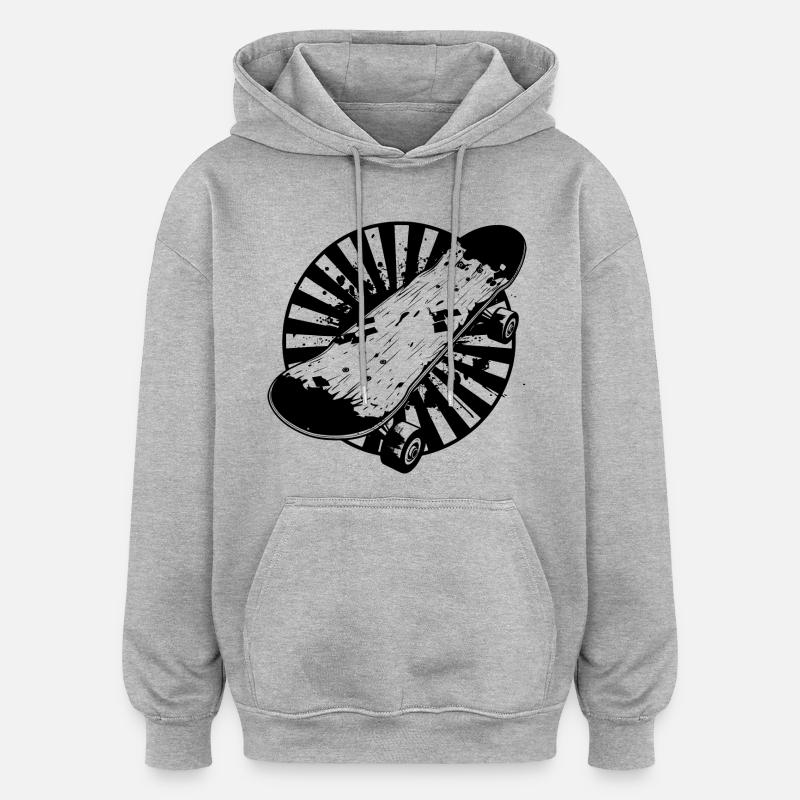 Dessin de skateboard - Sweat à capuche oversize unisexe - gris chiné