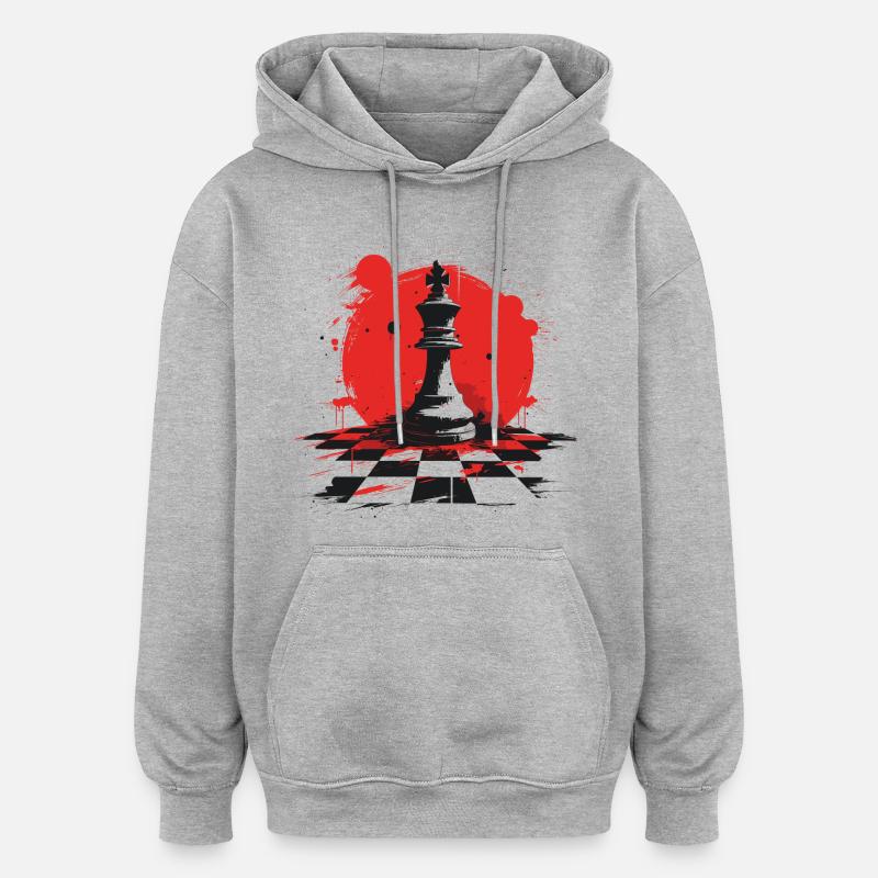 Graphiques de pièces d’échecs - Sweat à capuche oversize unisexe - gris chiné