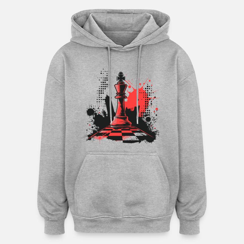 Pièces d’échecs Graffiti - Sweat à capuche oversize unisexe - gris chiné