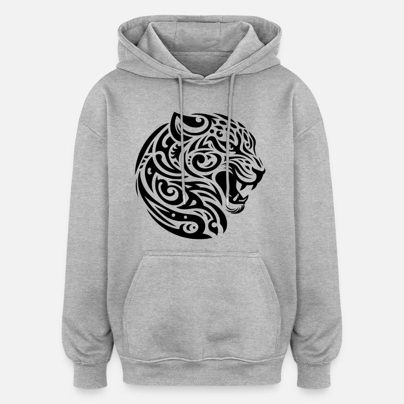 Léopard tribal - Sweat à capuche oversize unisexe - gris chiné