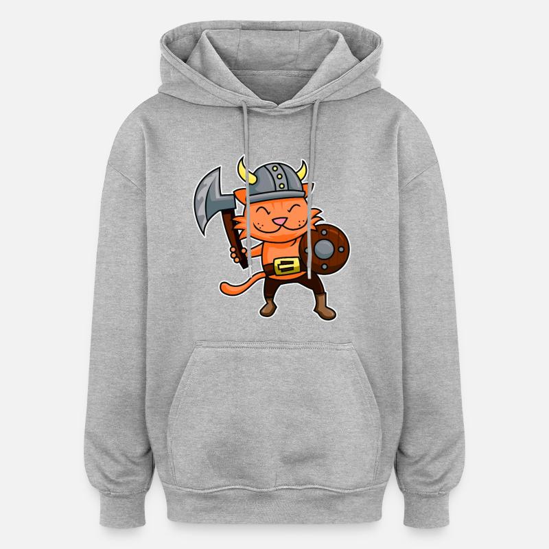 Chat Viking - Sweat à capuche oversize unisexe - gris chiné