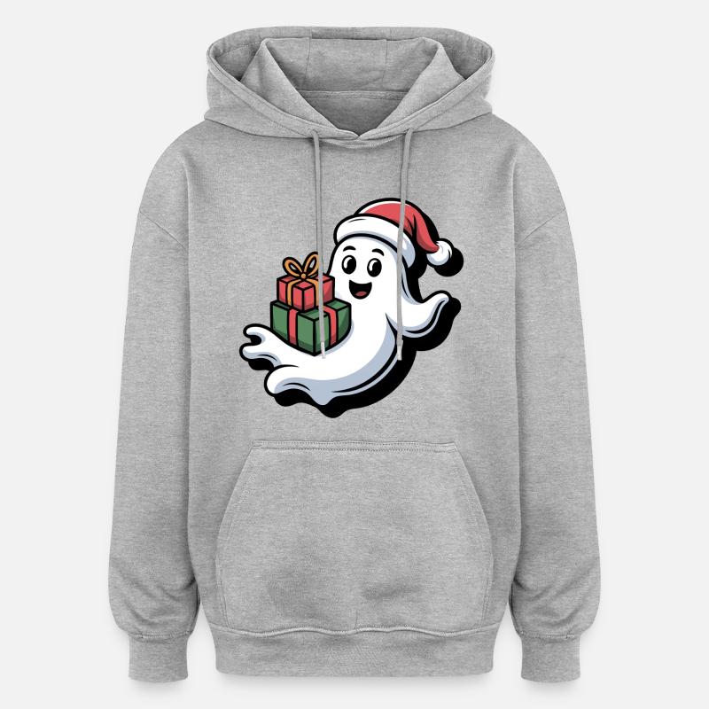 Weihnachtsgeist mit Geschenken - Sweat à capuche oversize unisexe - gris chiné