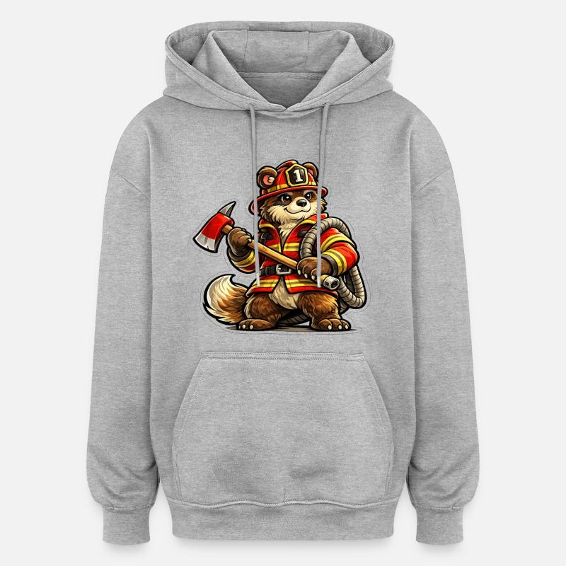 Brigade des pompiers de Bär - Sweat à capuche oversize unisexe - gris chiné