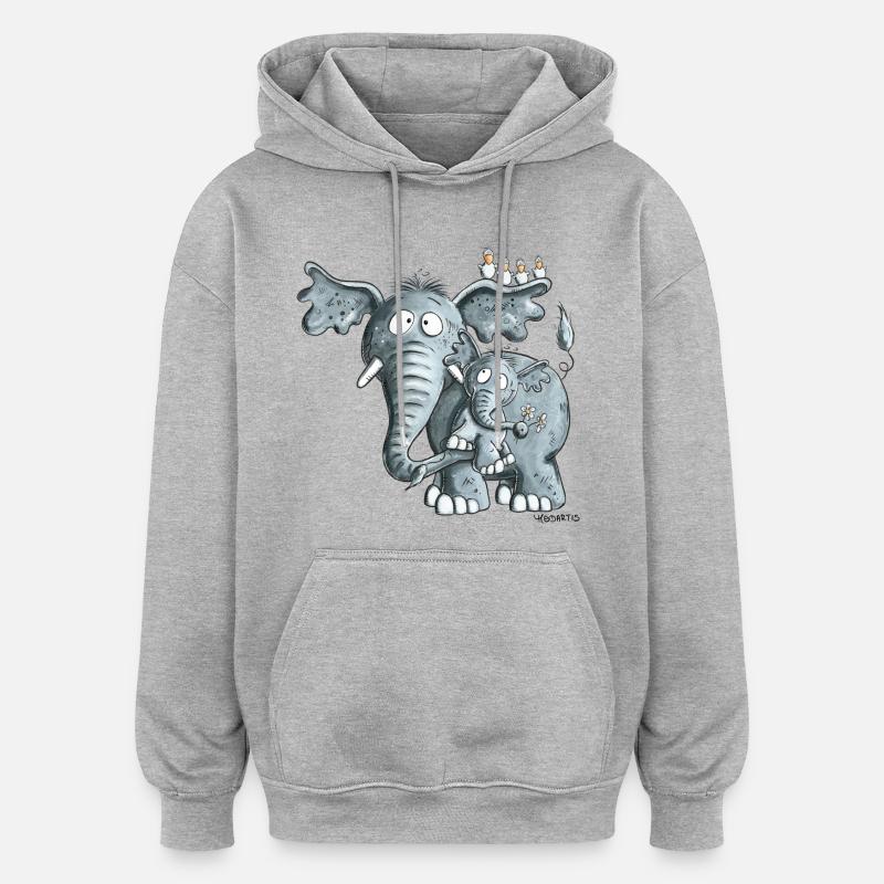 Maman éléphant et bébé éléphant - Sweat à capuche oversize unisexe - gris chiné