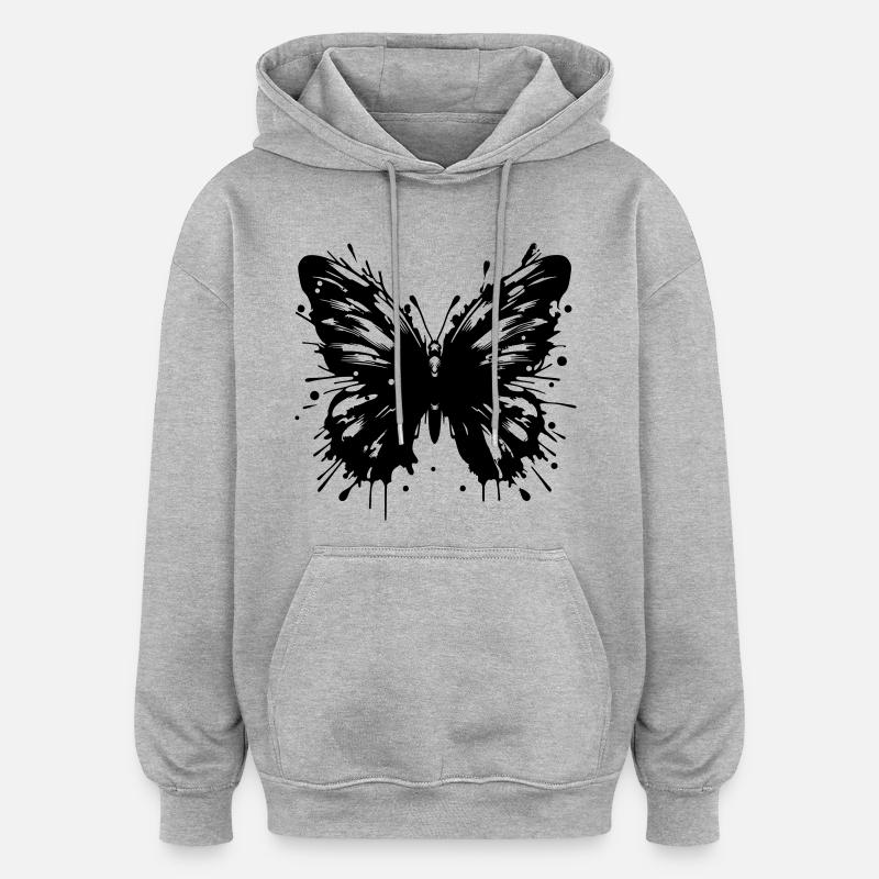 Papillon - Sweat à capuche oversize unisexe - gris chiné