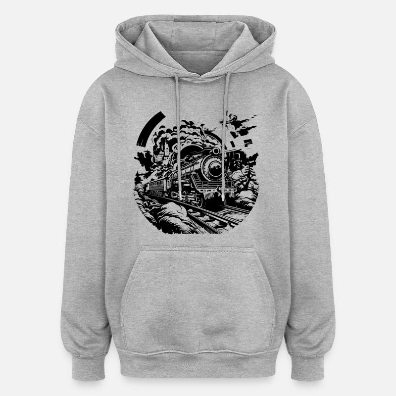 Chemin de fer - Sweat à capuche oversize unisexe - gris chiné