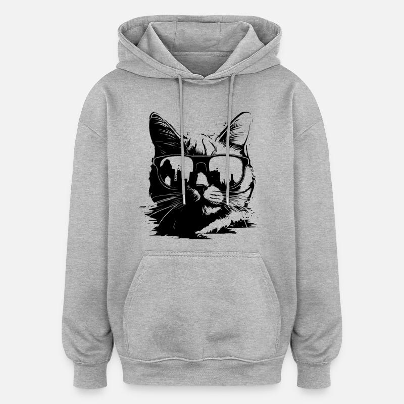 Chat avec des lunettes de soleil - Sweat à capuche oversize unisexe - gris chiné