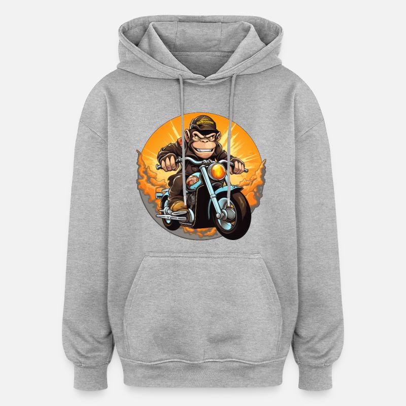 Affe Motorrad / Motorradfahrer Affen - Oversized Unisex Hoodie - Grau meliert