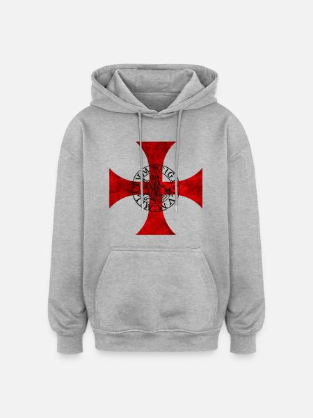 Tempelridderkorset – Korspattée og segl - Oversize unisex hoodie - grå meleret