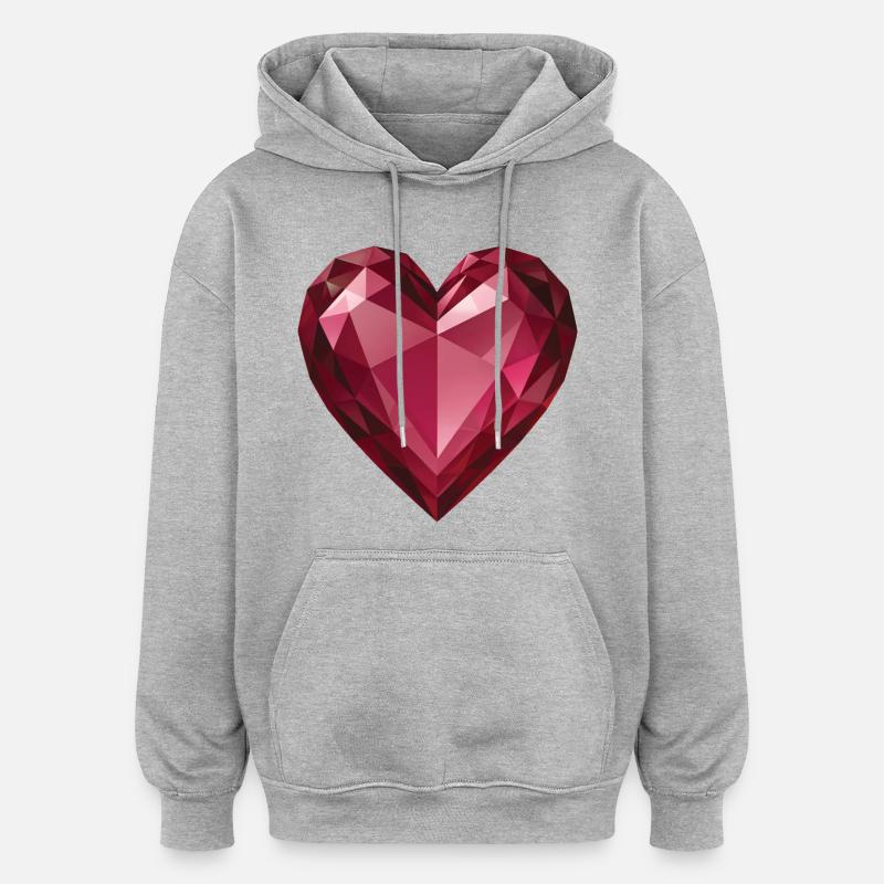 RUBY HEART - peace & love - Sweat à capuche oversize unisexe - gris chiné