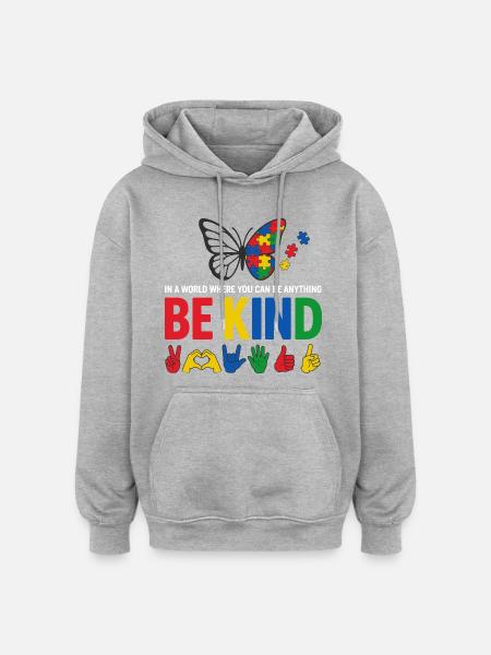 Autismus Sei freundlich Bewusstsein | Bunter Schmetterling - Oversized Unisex Hoodie - Grau meliert