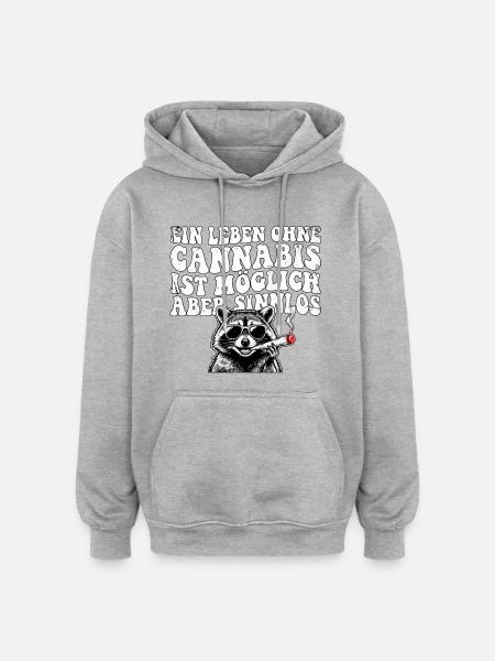 Lustiges Cannabis Waschbär Design - Oversized Unisex Hoodie - Grau meliert