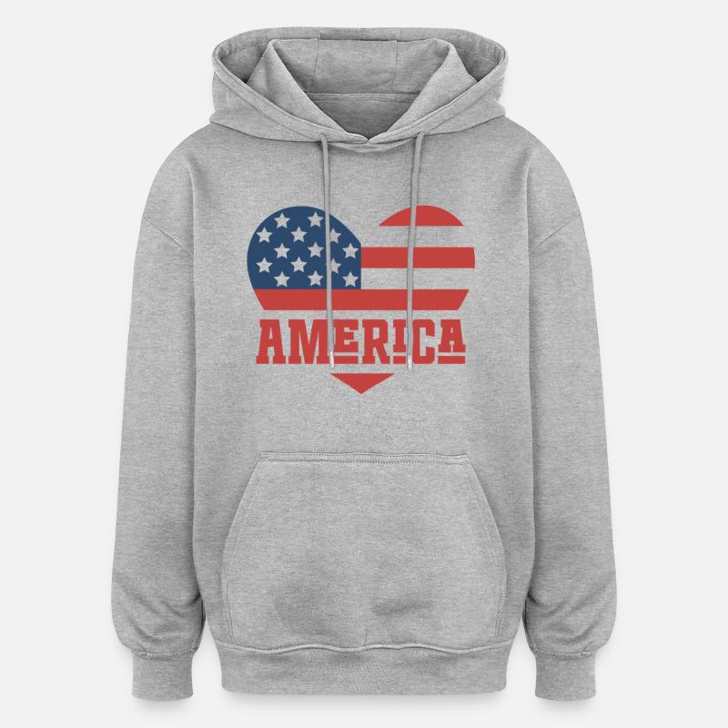 Drapeau de l’Amérique Coeur - Sweat à capuche oversize unisexe - gris chiné