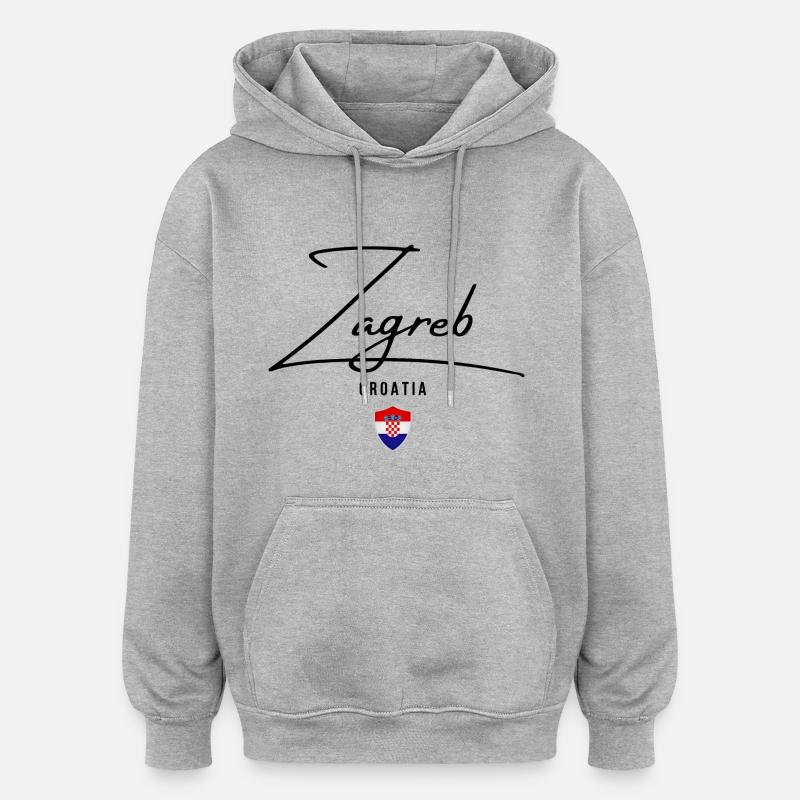 J’aime Zagreb, Zagreb Croatie - Sweat à capuche oversize unisexe - gris chiné
