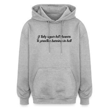 heiße Duschen Text - Oversized Unisex Hoodie - Grau meliert - Vorne - Noah (186cm)