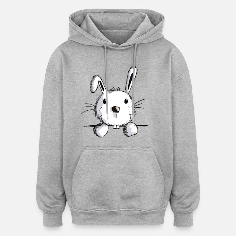 Curious hare - rabbits - rabbits - rabbits - Oversized Unisex Hoodie - heather grey