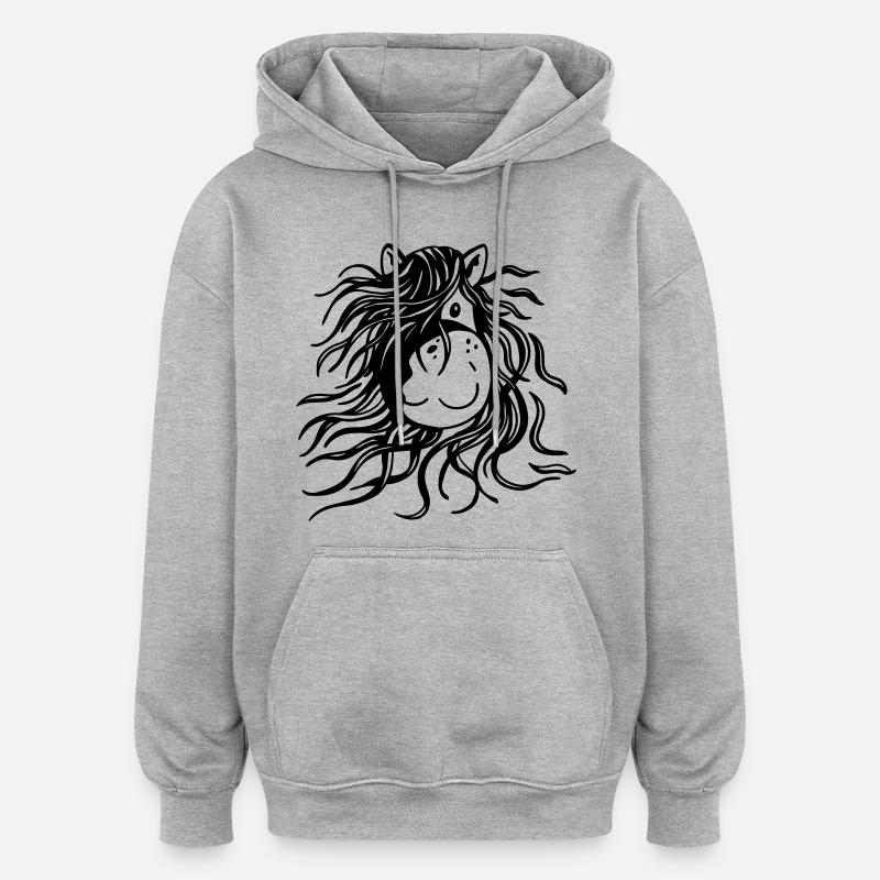 Joyeux Cheval - Chevaux - Poney - Bande dessinée - Sweat à capuche oversize unisexe - gris chiné